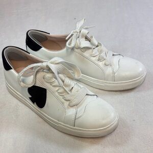 kate spade White Leather Sneakers with Black Heart Accent